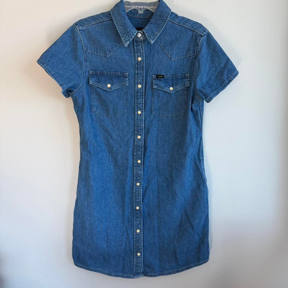 Y2k vintage lee denim short sleeve button up dress